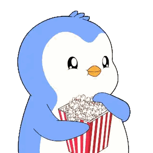 Blue and White Penguin Holding Striped Popcorn