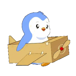 Blue and White Penguin in Cardboard Airplane