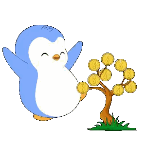Blue and White Penguin Next to Coin Tree