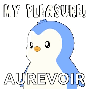 Blue and White Penguin Saying My Pleasure Aurevoir