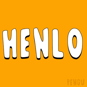 Blue and White Penguin Saying Pengu on Orange Background