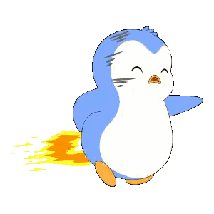 Blue and White Penguin with Flaming Tail