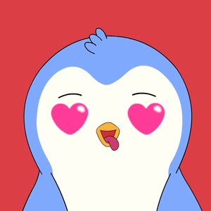 Blue and White Penguin with Pink Heart Eyes Sticking Tongue Out
