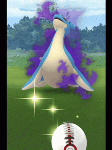 Blue and White Pokemon With Purple Smoke