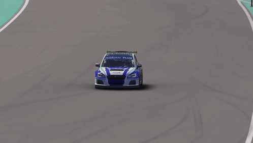 Blue and White Race Car Saying Flux