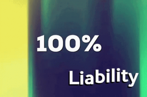 Blue and Yellow Background Saying 100 % Liability