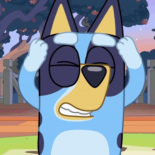 Blue and Yellow Cartoon Dog Covering Eyes