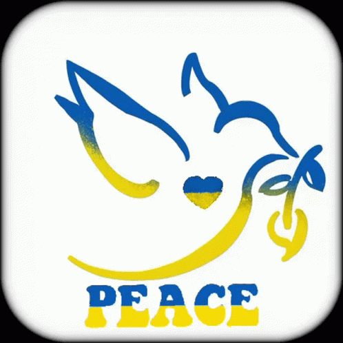 Blue and Yellow Dove With Heart Saying Peace