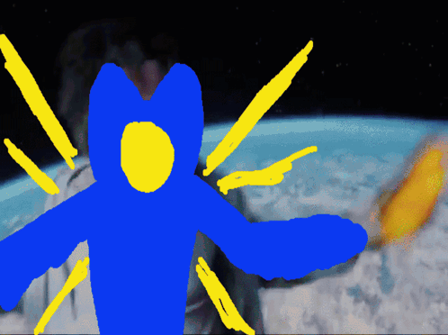 Blue And Yellow Figure In Front Of Earth GIF