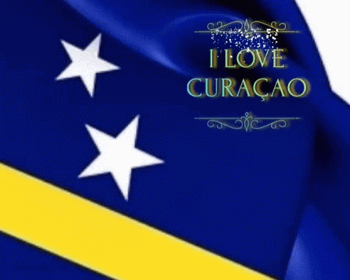 Blue And Yellow Flag Saying I Love Curaçao GIF