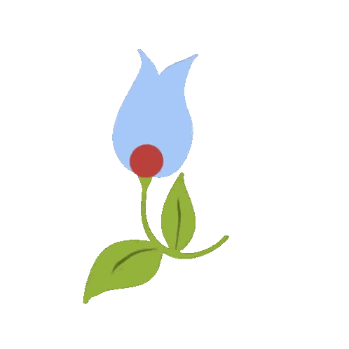 Blue and Yellow Flower With Red Center and Green Leaf