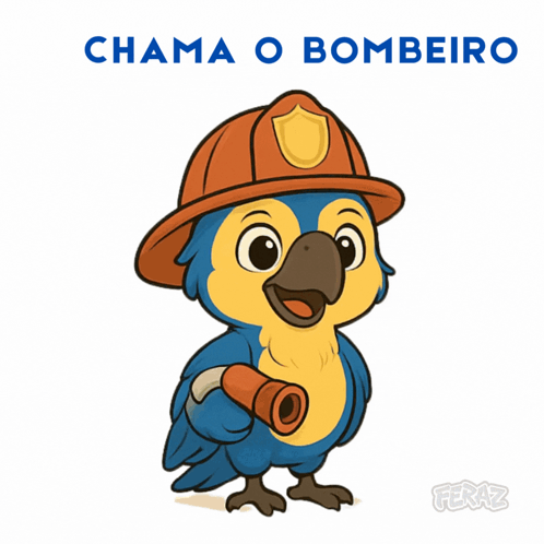 Blue And Yellow Parrot In Fireman Hat Holding Flashlight GIF