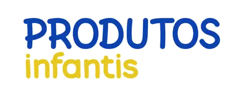 Blue and Yellow Sign Produtos Infantis Aqui