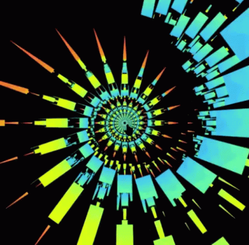 Blue and Yellow Swirl Squares on Black