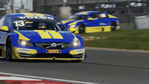 Blue and Yellow Volvo Race Car Number 13