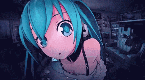 Blue Eyed Anime Girl Miku Hatsune Close Up GIF