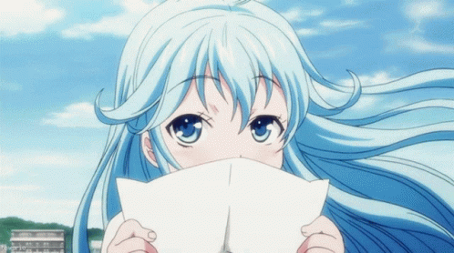 Blue Haired Anime Girl Erio Towa Covering Mouth GIF