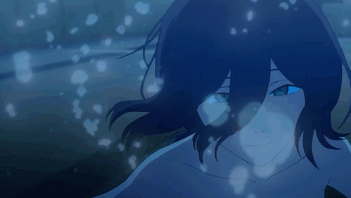 Blue Anime Character Swimming With Bubbles