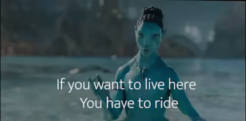Blue Avatar In Ocean Saying If You Want To Live Here You Have To Ride GIF