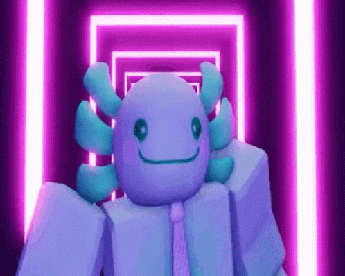 Blue Axolotl in Suit and Tie in Purple Tunnel
