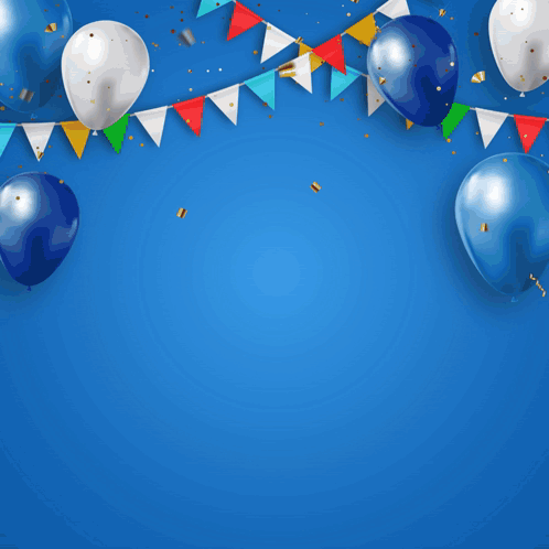 Blue Background Balloons Happy Birthday