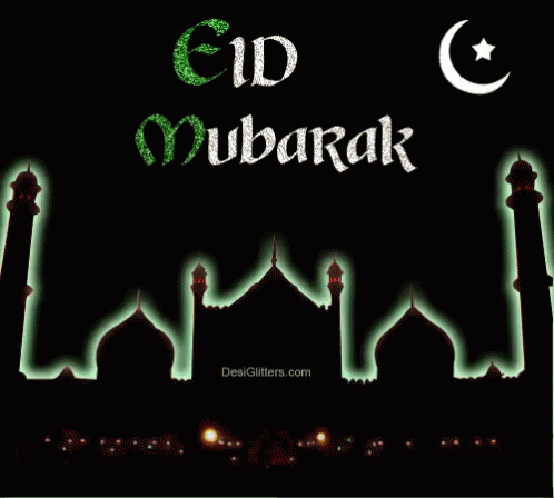 Blue Background Gold Star Crescent Moon Eid Mubarak
