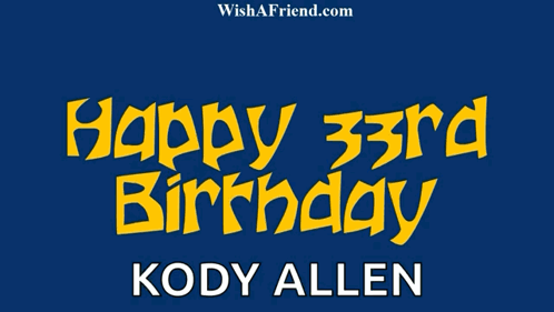 Blue Background Happy 33rd Birthday Kody Allen