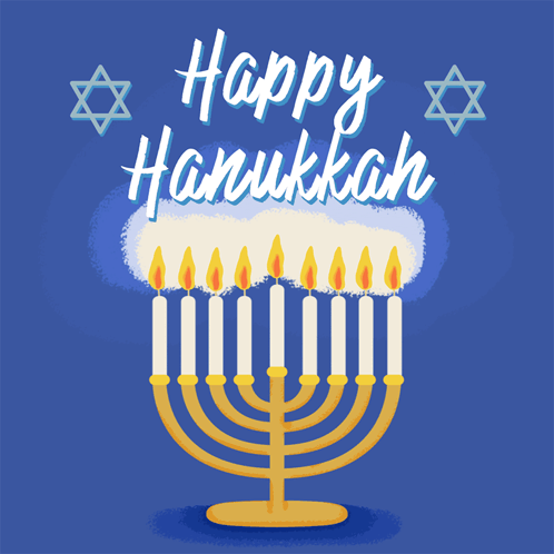 Blue Background Menorah Happy Hanukkah