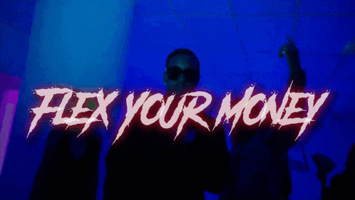Blue Background Saying Flex Your Money GIF