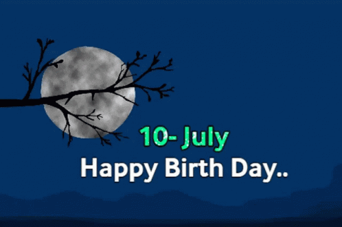 Blue Background Tree Branch Full Moon Happy Birthday