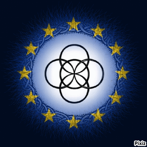Blue Background with Gold Stars and Symbol