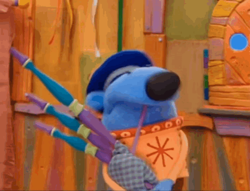 Blue Bear Holding Brushes