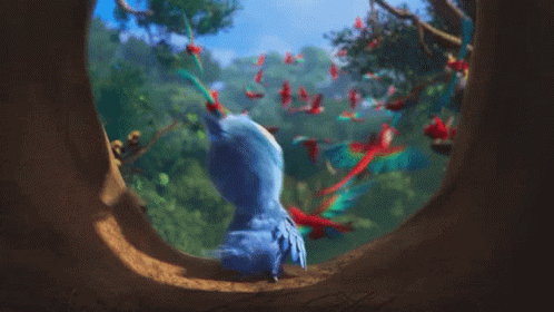 Blue Bird Looking Out of Hole