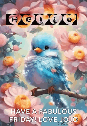 Blue Bird Perched on Flowering Branch