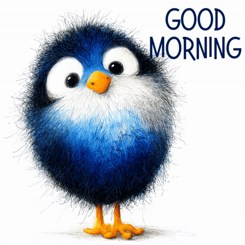 Blue Bird With Yellow Beak Saying Good Morning GIF