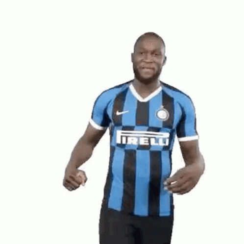 Blue Black Striped Jersey Man Pointing at Himself