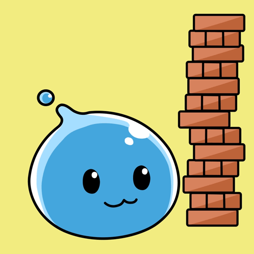 Blue Blob Next to Stack of Bricks