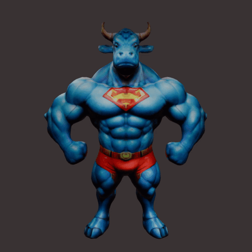 Blue Bull with Horns and Superman Costume