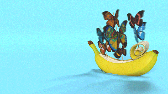 Blue Butterflies Banana GIF