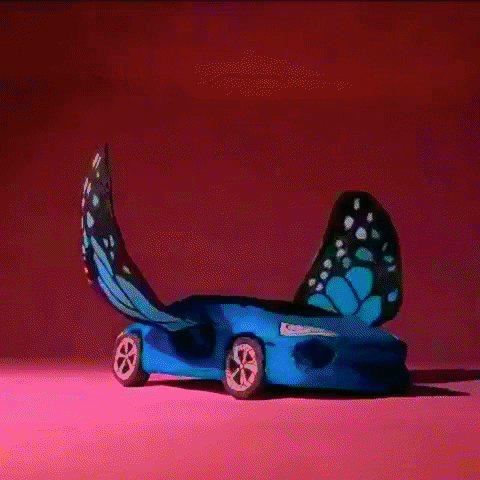 Blue Butterfly Car GIF