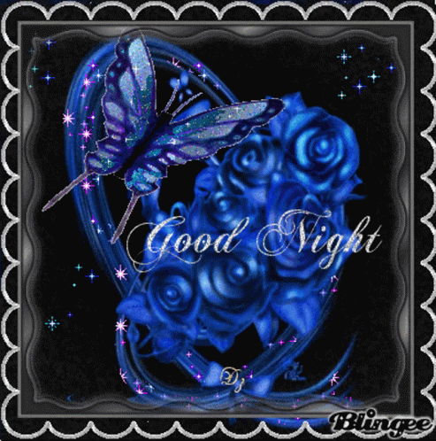 Blue Butterfly Good Night Roses GIF