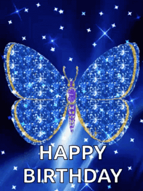 Blue Butterfly Happy Birthday GIF