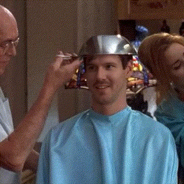 Blue Cape Man Haircut By Metal Helmet Man GIF