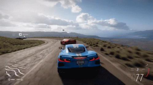 Blue Car Driving with Red Car Behind