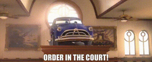 Blue Car on Mantle Saying Order in the Court