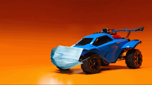 Blue Car With Face Mask