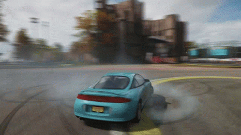 Blue Car With New York License Plate Driving Circle