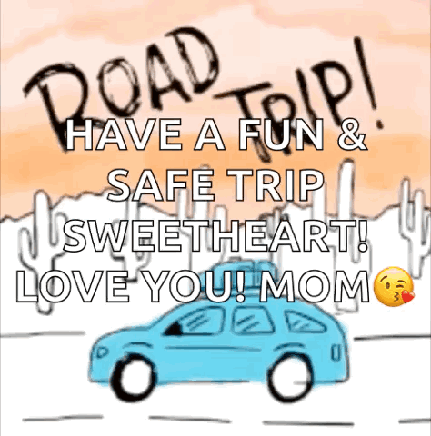 Blue Car With Road Trip Love