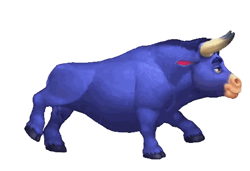 Blue Cartoon Bull With Horns and Red Nose