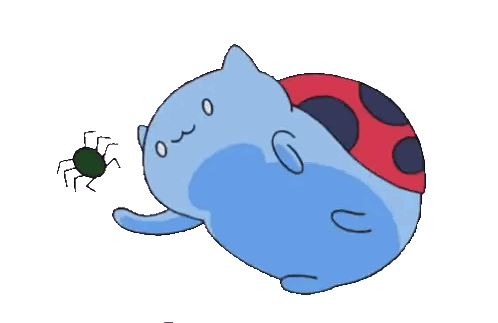 Blue Cartoon Cat with Ladybug